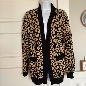 NWT Sugar POP leopard cotton blend cardigan sweater with large pockets size Med